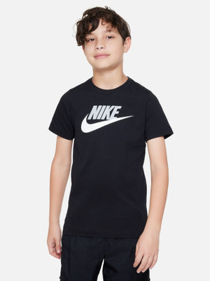 NIKE Boys Solid Pure Cotton Regular T Shirt(Black, Pack of 1)