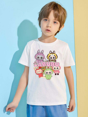 BHAIJIFASHION Boys & Girls Graphic Print Polyester Regular T Shirt(White, Pack of 1)