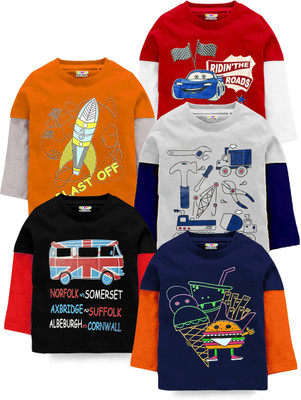 Kuchipoo Boys Printed Cotton Blend Regular T Shirt(Multicolor, Pack of 5)