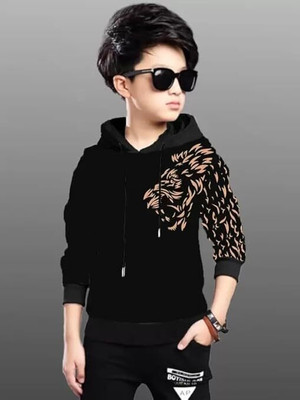 Tora Cloth Hub Boys Animal Print Cotton Blend Regular T Shirt(Black, Pack of 1)