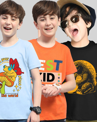 AOOSH Boys Printed Cotton Blend Regular T Shirt(Multicolor, Light Blue, Pack of 3)