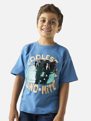 JUNIORS by Babyshop Baby Boys Printed Cotton Blend Regular T Shirt(Blue, Pack of 1)