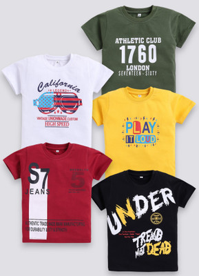 carrydreams Boys Printed Pure Cotton Regular T Shirt(Multicolor, Pack of 5)
