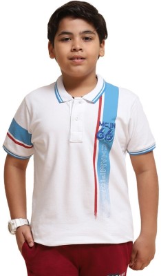 MONTE CARLO Boys Printed Cotton Blend T Shirt(White, Pack of 1)