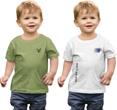 Tween Trends Boys Typography Cotton Blend T Shirt(Grey, Pack of 2)