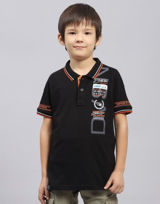 MONTE CARLO Boys Printed Pure Cotton Regular T Shirt(Black, Pack of 1)