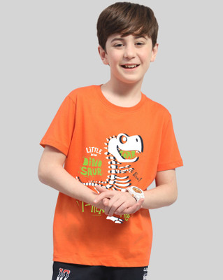 AUSK Boys Printed Cotton Blend Regular T Shirt(Orange, Yellow, Pack of 5)