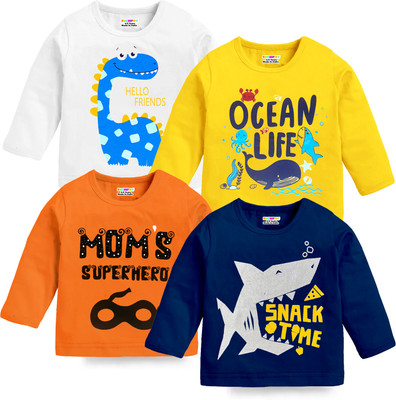 Kuchipoo Baby Boys Printed Cotton Blend Regular T Shirt(Multicolor, Pack of 4)