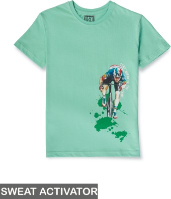 GINI & JONY Baby Boys Printed Cotton Blend Regular T Shirt(Green, Pack of 1)