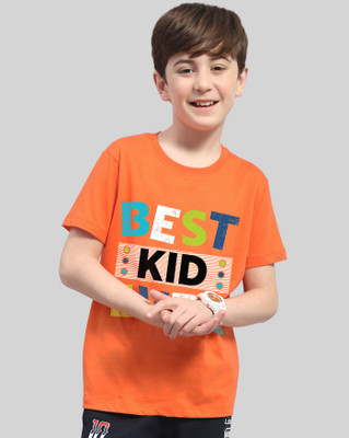 AOOSH Boys Printed Cotton Blend Regular T Shirt(Orange, Pack of 1)