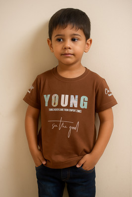zankhi Boys Printed Cotton Blend Regular T Shirt(Brown, Pack of 1)