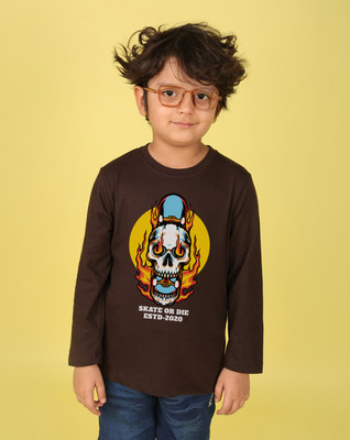 Nusyl Boys Printed Cotton Blend Regular T Shirt(Brown, Pack of 1)