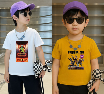 Lecowar Boys Printed Polyester Regular T Shirt(White, Yellow, Pack of 2)