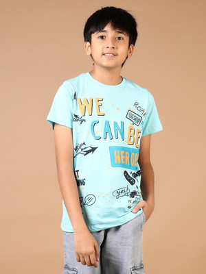 V-MART Boys Printed Cotton Blend Regular T Shirt(Blue, Pack of 1)