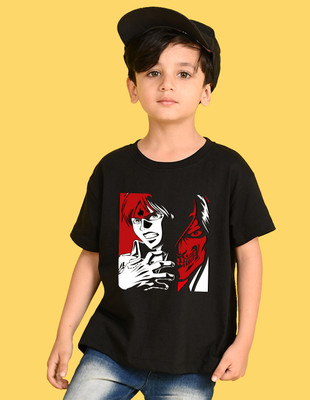 Nusyl Boys Graphic Print Cotton Blend Oversized T Shirt(Black, Pack of 1)