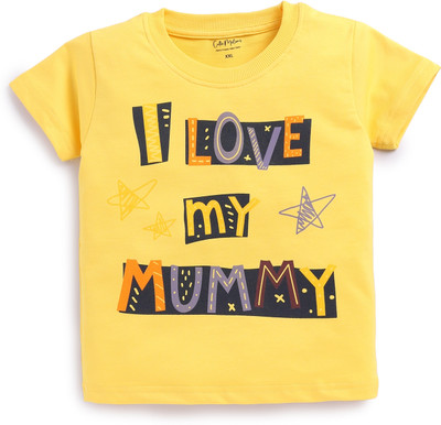 Cutie Melons Boys & Girls Printed Cotton Blend Regular T Shirt(Yellow, Pack of 1)