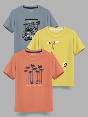 Hellcat Boys Printed Cotton Blend T Shirt(Orange, Pack of 3)