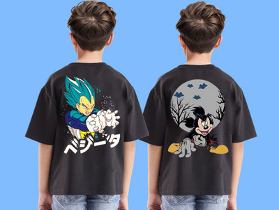 toystshirt Boys Printed Pure Cotton Oversized T Shirt(Black, Pack of 2)