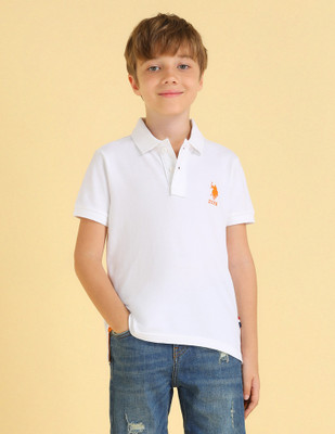 U.S. POLO ASSN. Boys Solid Pure Cotton Regular T Shirt(White, Pack of 1)