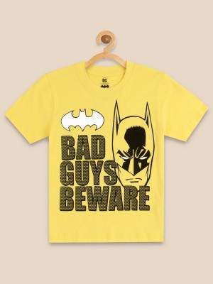 BATMAN Boys Graphic Print Pure Cotton Regular T Shirt(Yellow, Pack of 1)