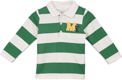 MINI KLUB Boys Striped Pure Cotton Regular T Shirt(White, Green, Pack of 1)