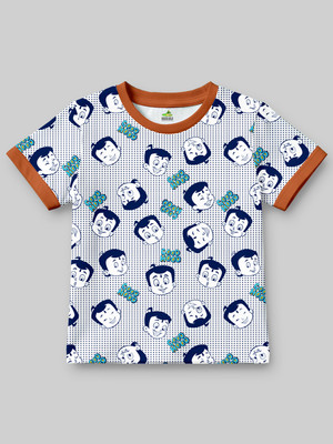 CHHOTA BHEEM Boys Cartoon Cotton Blend Regular T Shirt(White, Pack of 1)