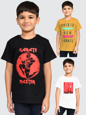ONN Boys Printed Pure Cotton Regular T Shirt(Multicolor, Pack of 3)