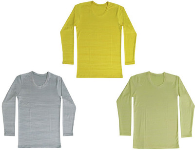 KAVYA Boys Solid Polyester Regular T Shirt(Multicolor, Pack of 3)