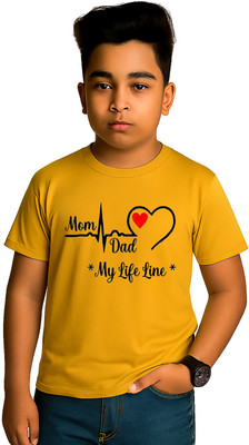 fashionbites Boys & Girls Printed, Self Design, Graphic Print Polyester Regular T Shirt(Yellow, Pack of 1)