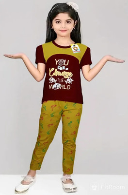 Aroma style Girls Casual T-shirt Pant(Maroon)