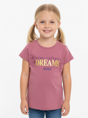 Pink Castle Girls Printed Cotton Blend Regular T Shirt(Pink, Pack of 1)