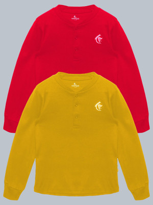 Kiddo Paanti Boys & Girls Solid Pure Cotton Regular T Shirt(Red, Pack of 2)