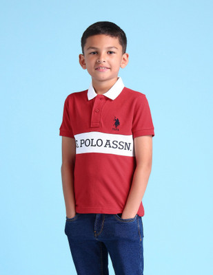 U.S. POLO ASSN. Boys Colorblock Pure Cotton Regular T Shirt(Red, Pack of 1)
