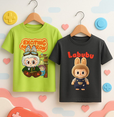 Kidloo Boys Printed Pure Cotton Regular T Shirt(Green, Black, Pack of 2)