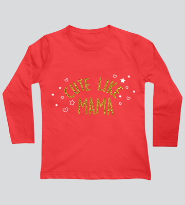 Mojua Girls Printed Pure Cotton Regular T Shirt(Red, Pack of 1)