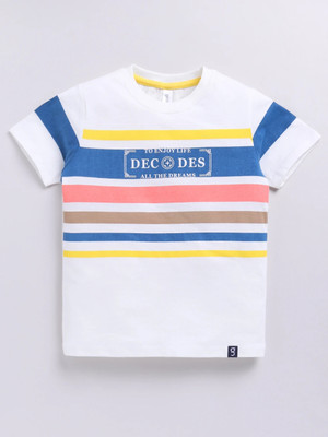 Ginie Boys Typography Pure Cotton Regular T Shirt(White, Pack of 1)