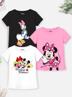 DISNEY BY MISS & CHIEF Girls Cartoon Cotton Blend T Shirt(Multicolor, Pack of 3)