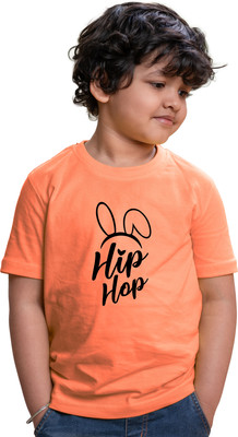 CHOMBOOKA Boys Typography, Graphic Print Pure Cotton Regular T Shirt(Orange, Pack of 1)