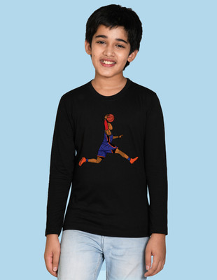 Nusyl Boys Printed Cotton Blend Regular T Shirt(Black, Pack of 1)