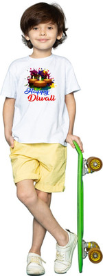 NOIDAPRINT Boys Printed Polyester Regular T Shirt(White, Pack of 1)
