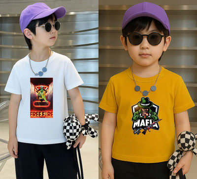 Lecowar Boys Printed Polyester Regular T Shirt(White, Yellow, Pack of 2)