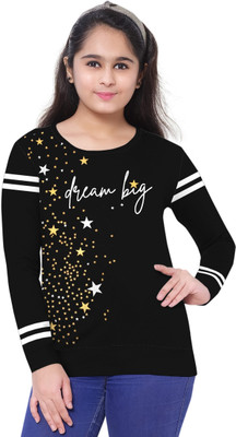 MS KIDSWEAR Printed Women Round Neck Black T-Shirt