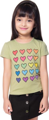 Tiny Baby Baby Girls Printed Cotton Blend T Shirt(Green, Pack of 1)