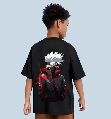 FASHIONTRENDY Boys Solid, Graphic Print Cotton Blend Oversized T Shirt(Black, Pack of 1)