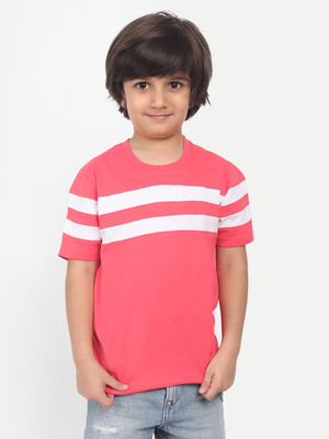 Billion Boys Striped Pure Cotton Regular T Shirt(Pink, Pack of 1)