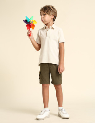 U.S. POLO ASSN. Boys Solid Pure Cotton Regular T Shirt(Beige, Pack of 1)