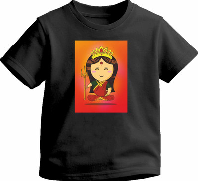 Luv My India Boys & Girls Graphic Print Pure Cotton Regular T Shirt(Black, Pack of 1)
