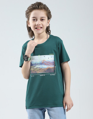 MONTE CARLO Boys Printed Cotton Blend Regular T Shirt(Green, Pack of 1)