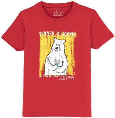 Status Quo Boys Solid Cotton Blend Regular T Shirt(Red, Pack of 1)