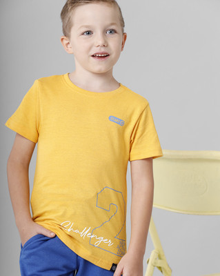 Codez Boys Printed Cotton Blend Regular T Shirt(Yellow, Pack of 1)
